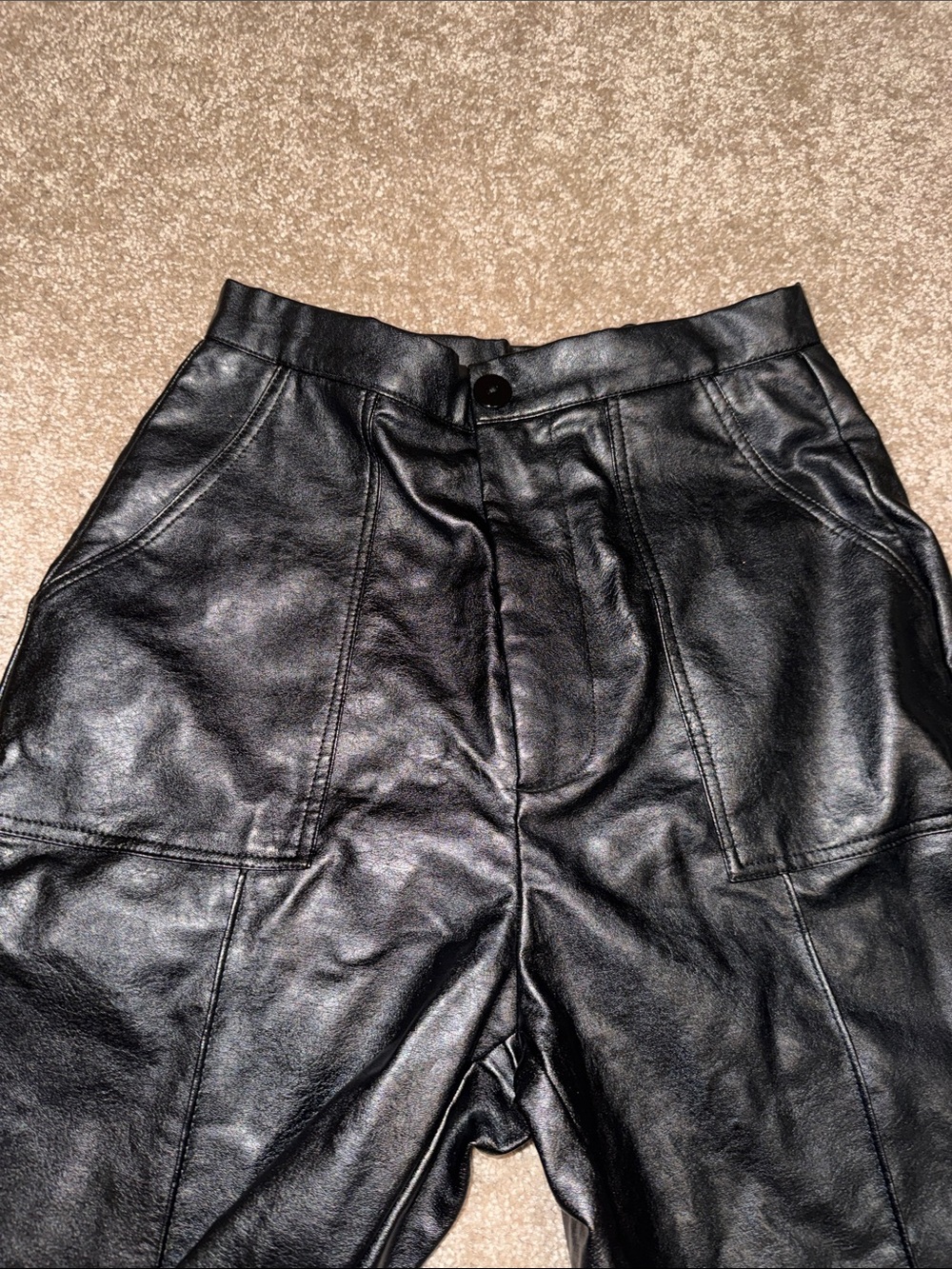 Princess Polly Black Faux Leather High-Waist Pants - size 2 - Picture 3 of 5